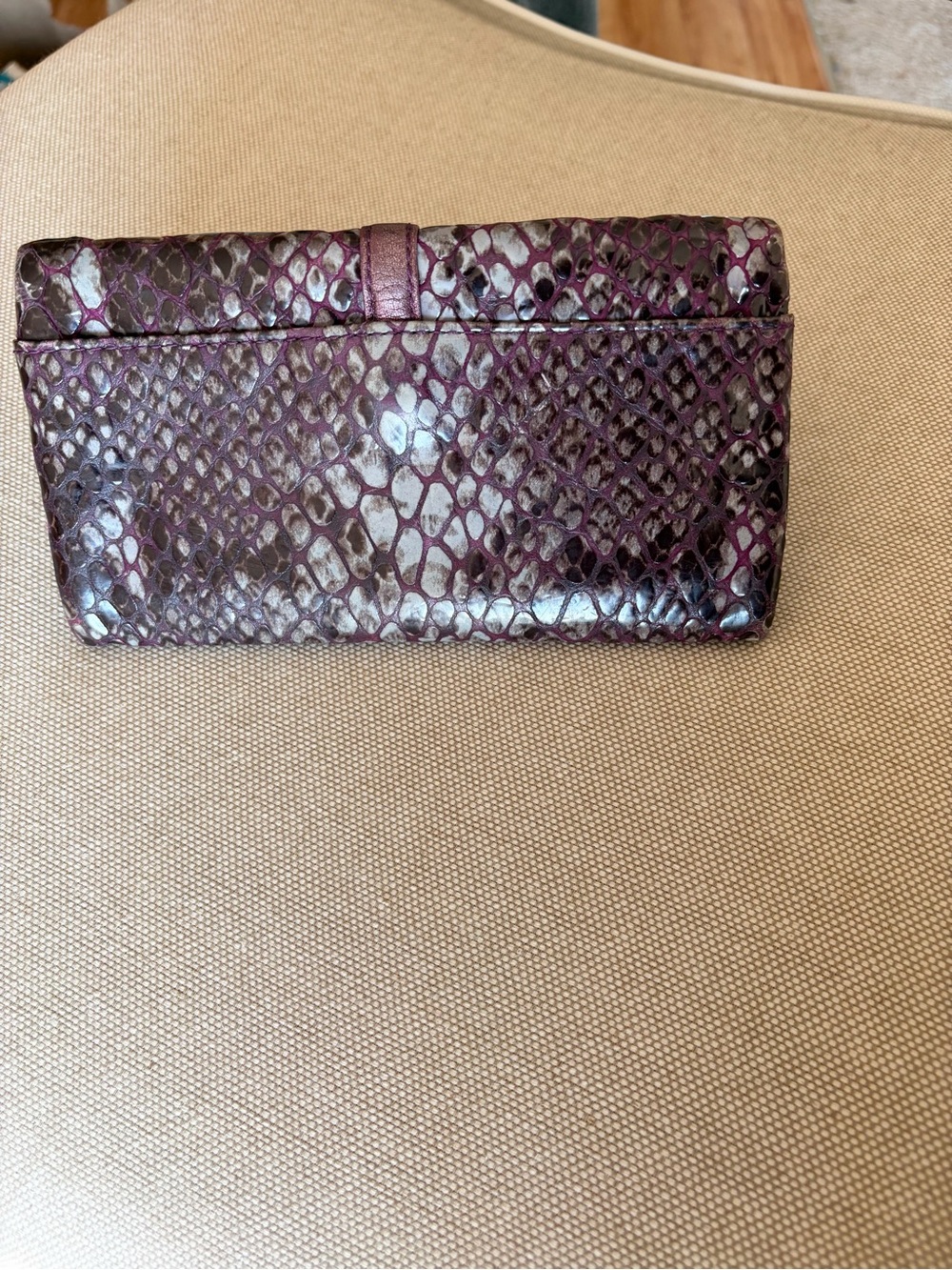 Brighton Purple Faux Snake-Embossed Foldover Wallet Silver Accent - Picture 3 of 9